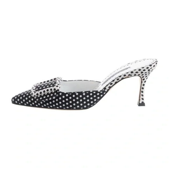 Manolo blahnik Size 5.5 Maysale Black & White Polka Dot Mule - Picture 3 of 8